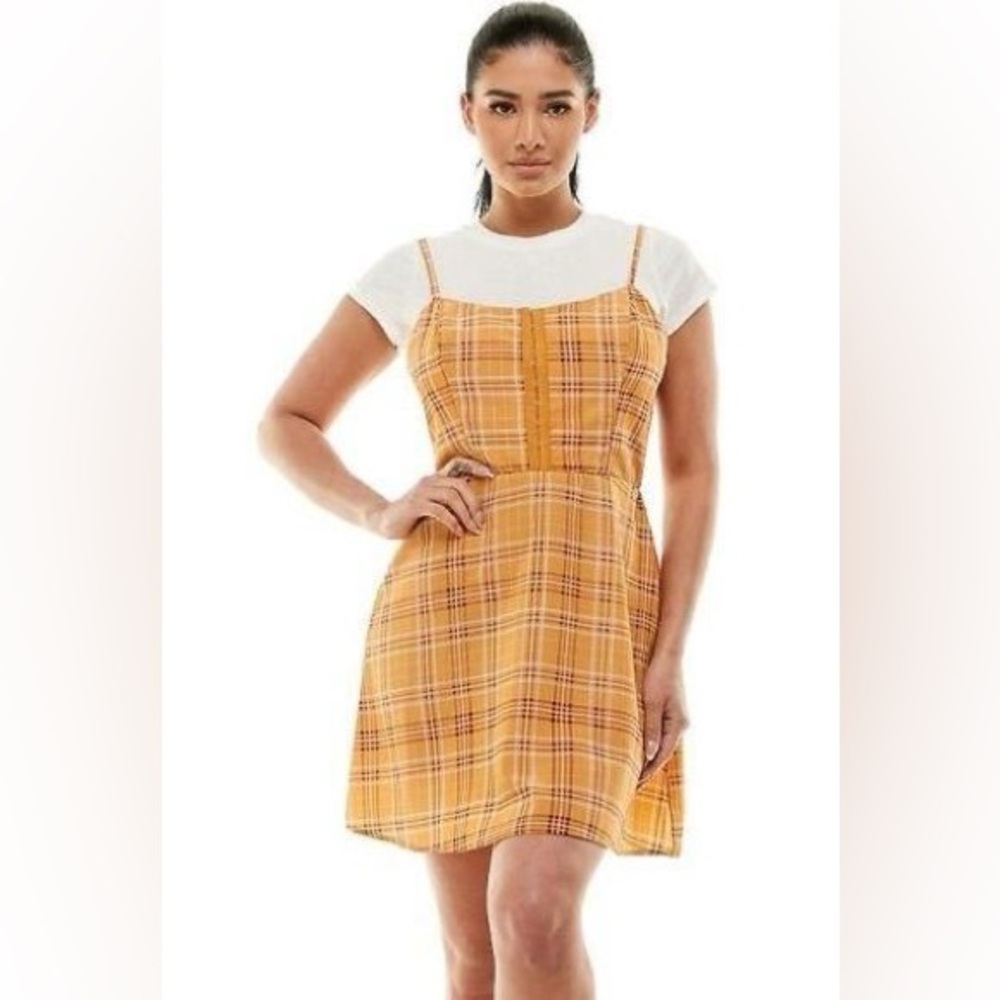 NWT Lily Rose Yellow Plaid Corset Front Dress - Picture 1 of 4